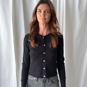 Re/Done Blue 50’s Cropped Button Long Sleeve Cardigan